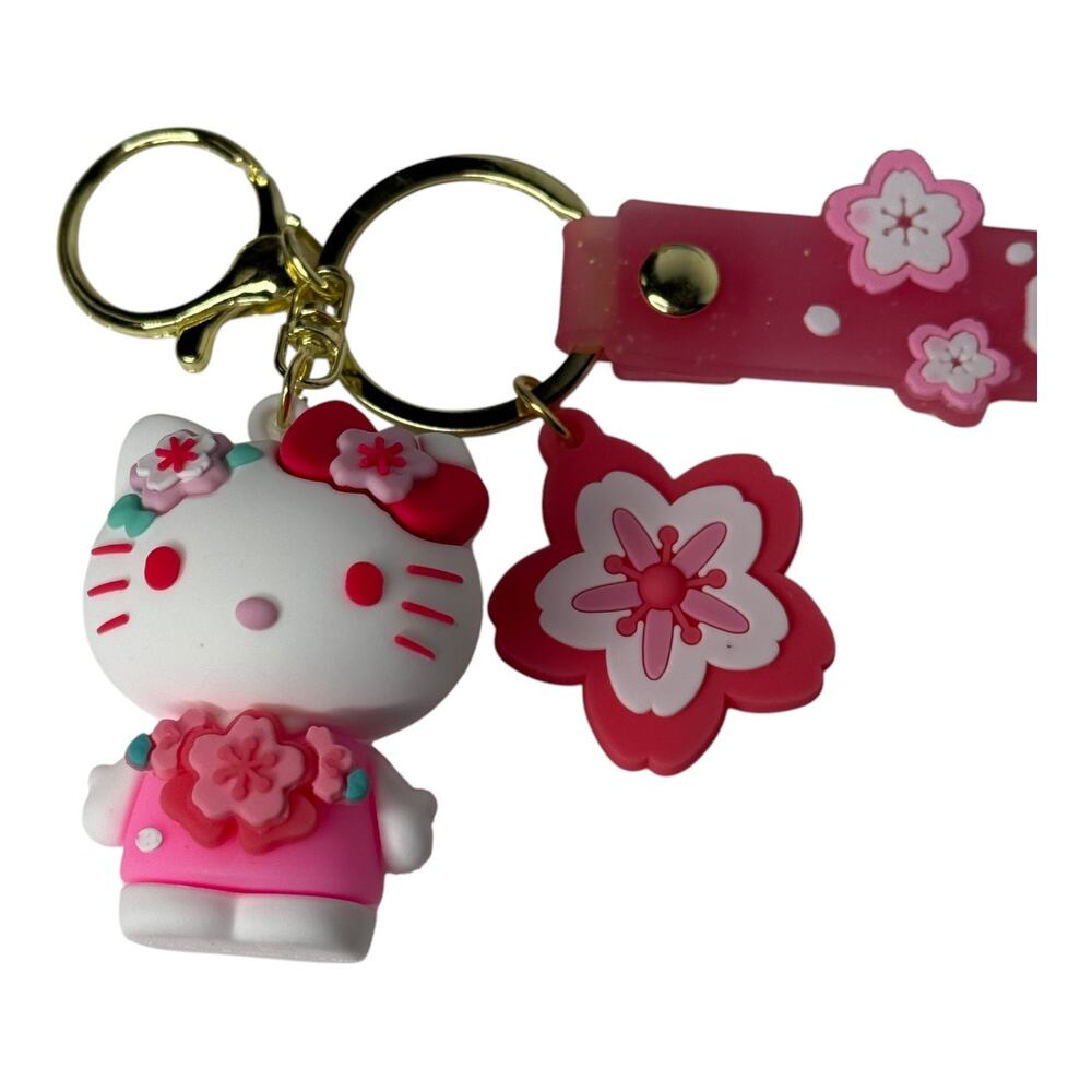 NEW Hello Kitty Figure WRISTBAND KEYCHAIN Key Clip Purse Fob Hawaii Flower Charm - Picture 11 of 12
